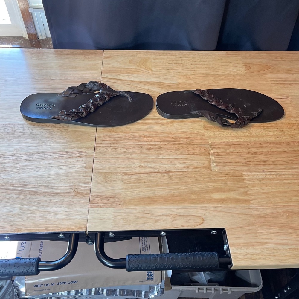 Gucci Mens Dark Brown Braided Leather Thong Sandals Flip Flops Made in Italy 11 - Picture 2 of 7